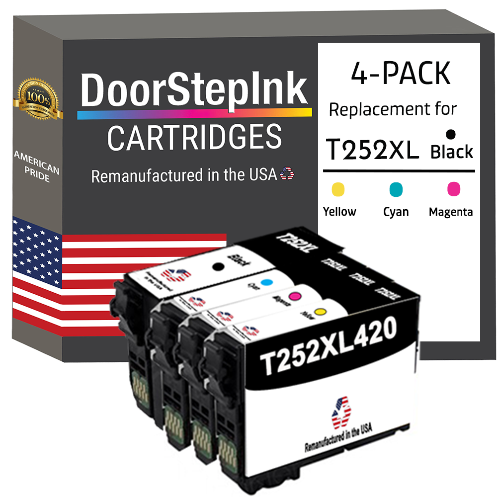 DoorStepInk Remanufactured in the USA Ink Cartridges for Epson T252XL Black / 3 Color 4-Pack-0