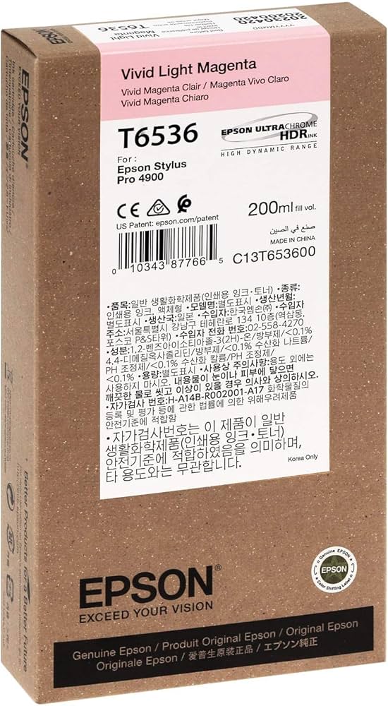 Epson (T6536) 200ml Vivid Light Magenta UltraChrome HDR Ink Cartridge, T653600-0