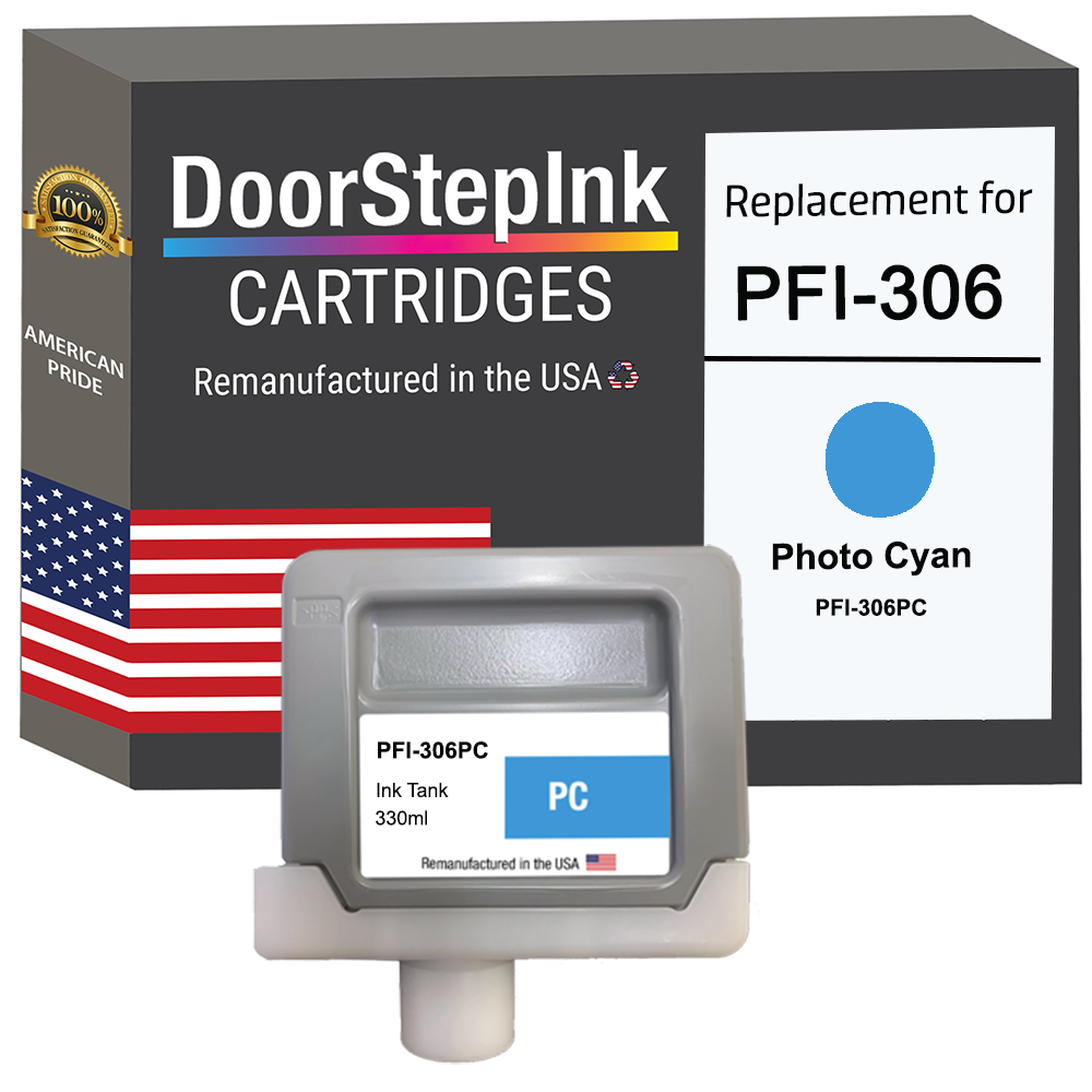 DoorStepInk Brand for Canon PFI-306 330ML Photo Cyan Remanufactured in the USA Ink Cartridge-0