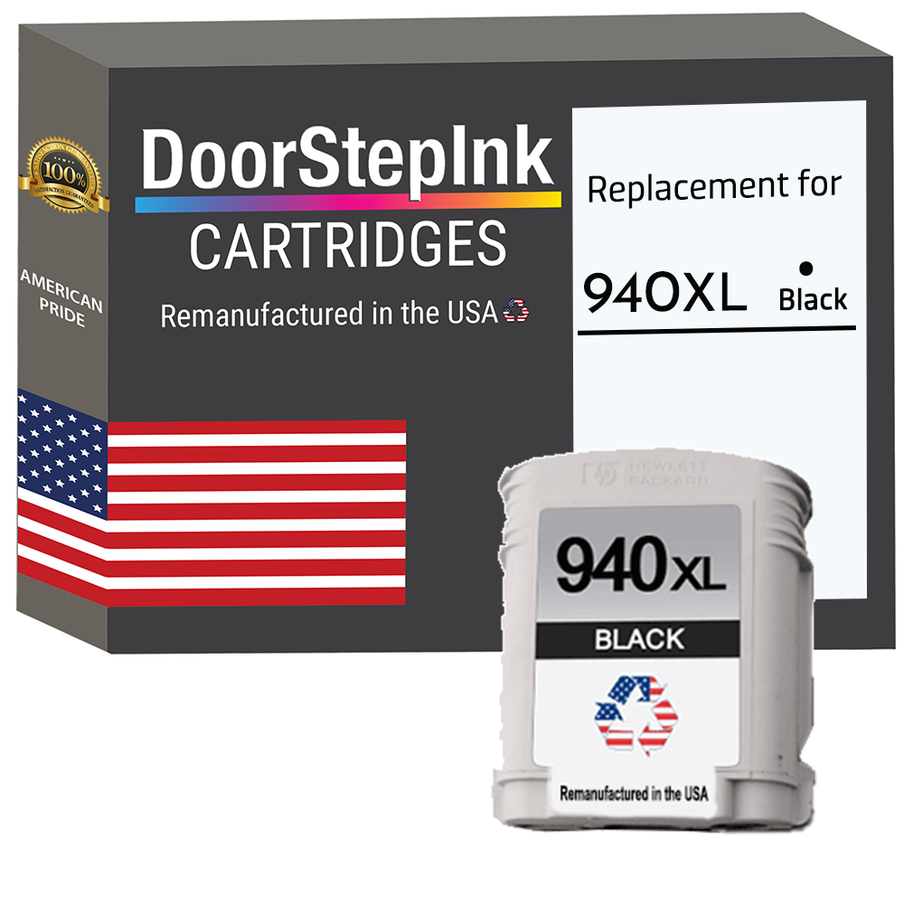 DoorStepInk Brand for HP 940XL (C4906AN) Black Remanufactured in the USA Ink Cartridge-0